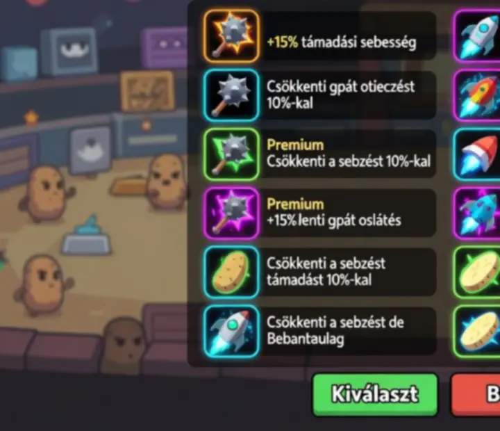 Brotato: Premium tárgyak és fejlesztések menüje
